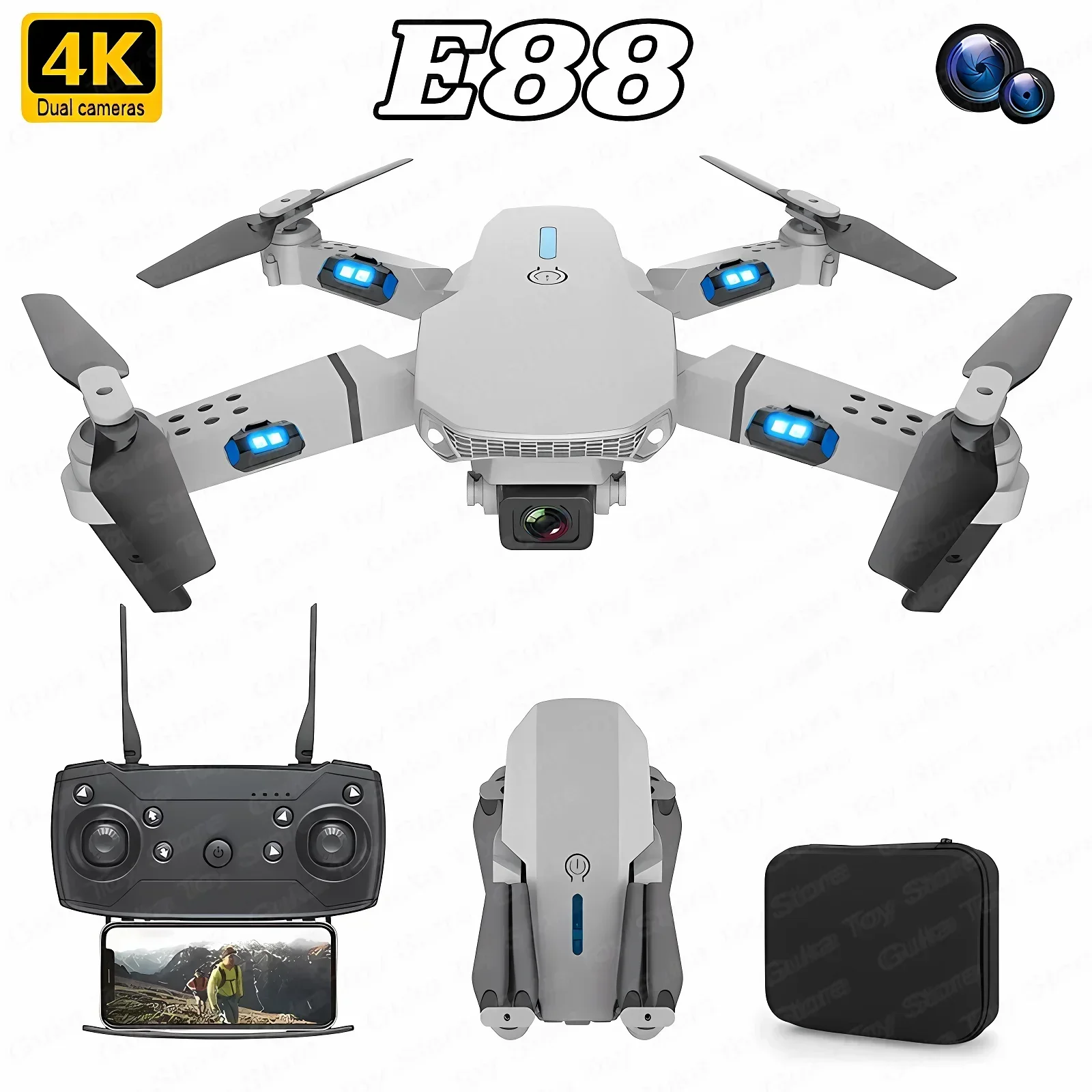 折りたたみ式クワッドコプター,e88プロ広角fpv,wifi - Drone Camera Mount のレビューと価格